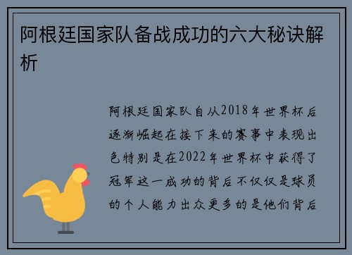 阿根廷国家队备战成功的六大秘诀解析